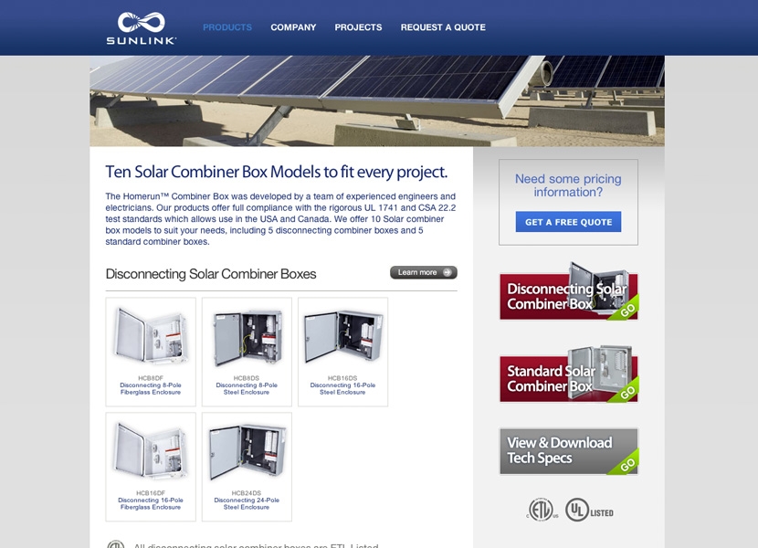 SunLink solar combiner box product page
