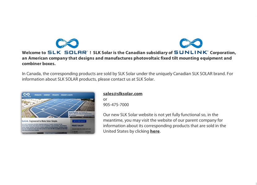 SLK Solar, the Canadian SunLink subsidiary, landing page