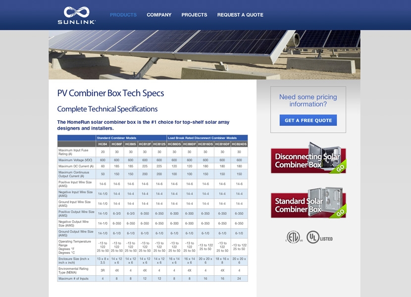 SunLink combiner box technical specifications