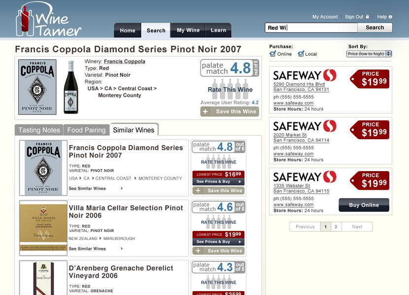 WineTamer wine details page